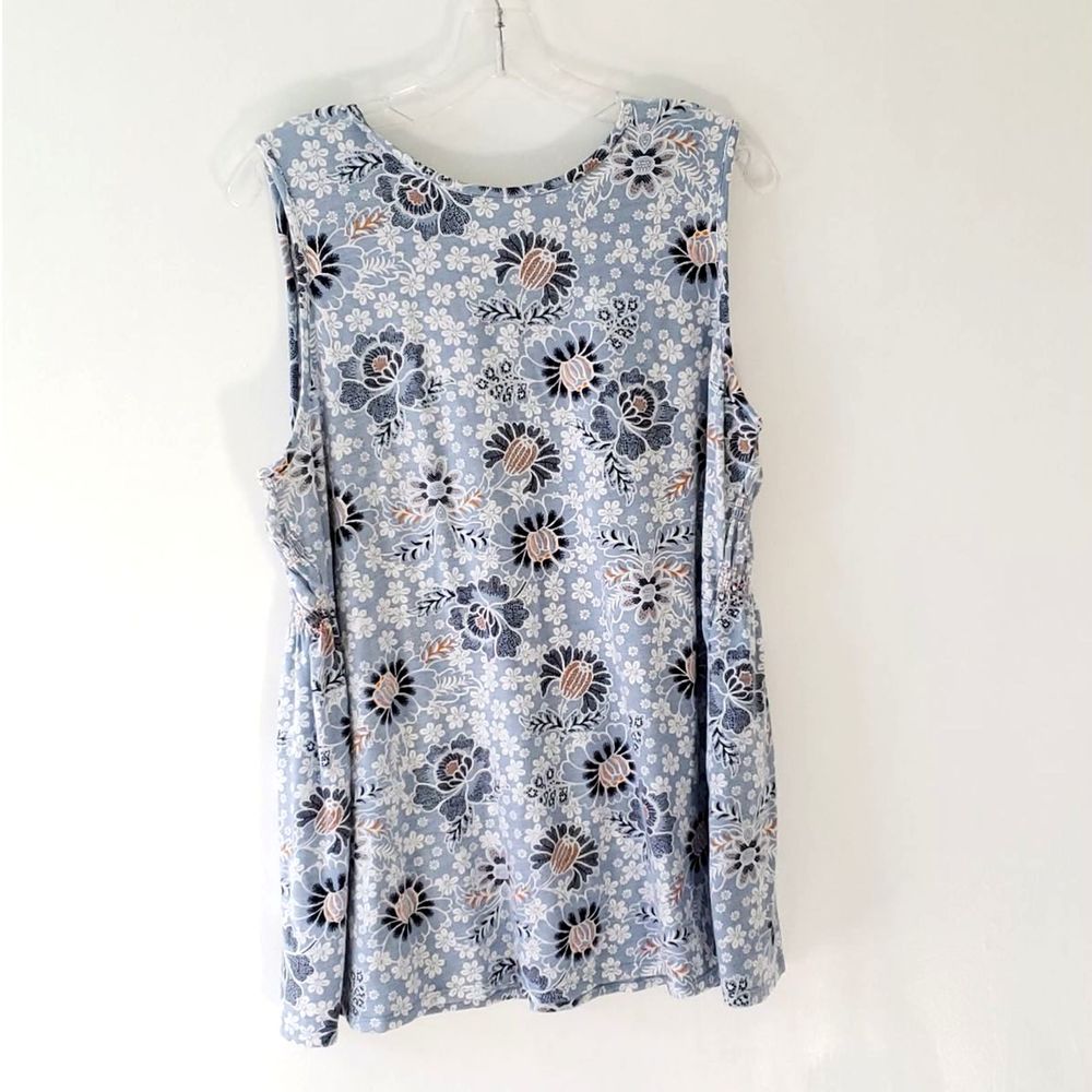 - J. Jill Smocked Blue Floral Tank Relaxed Cotton L